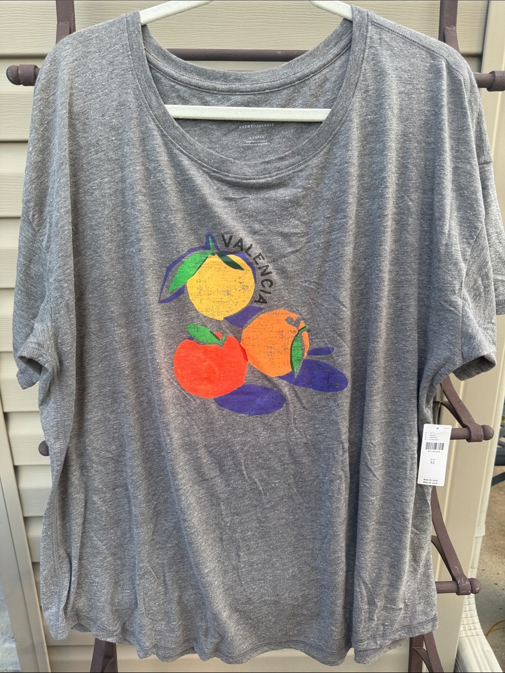 Maeve Gray Tee with Colorful Fruit Graphic